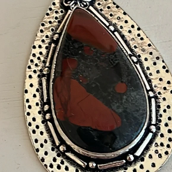 925 SILVER OVERLAY STATEMENT PENDANT BLOODSTONE GEMSTONE - Picture 8 of 9